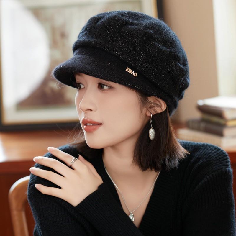 Womens Knitted Wool Blend Beanie Hat With Ear Protection Short Brim Cap Winter Stylish Elegant Warm Windproof