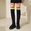 Модные полосатые высокие сапоги женские осенне-зимние теплые сапоги выше колена женские искусственные замшевые хлопковые длинные сапоги Mujer