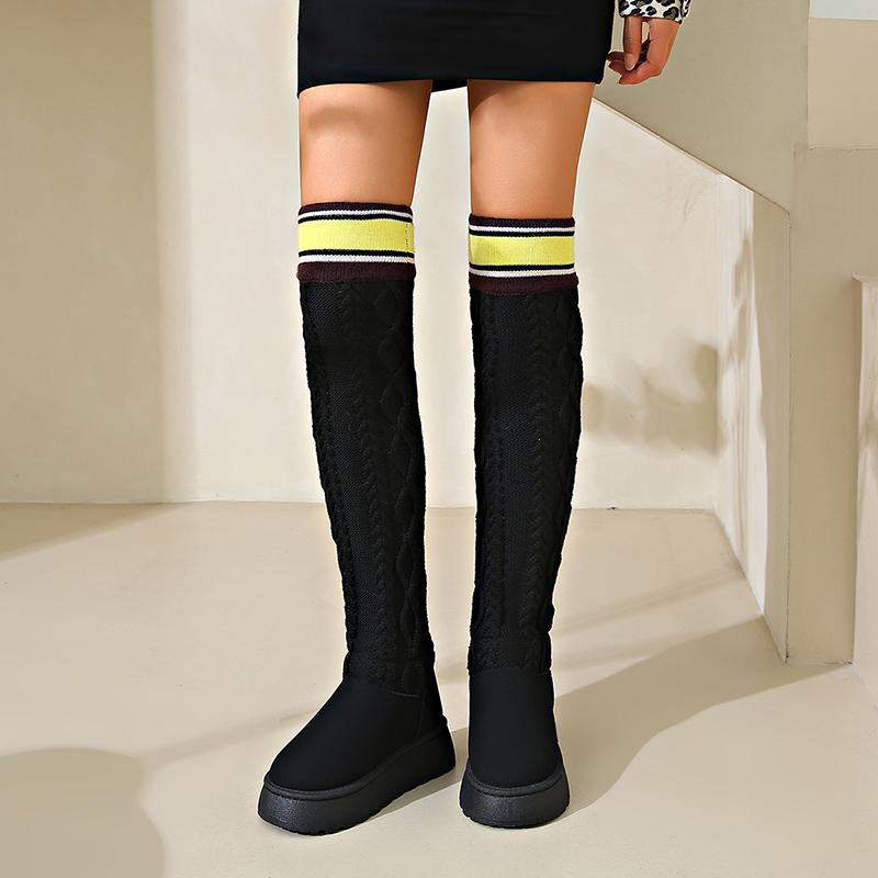 Модные полосатые высокие сапоги женские осенне-зимние теплые сапоги выше колена женские искусственные замшевые хлопковые длинные сапоги Mujer