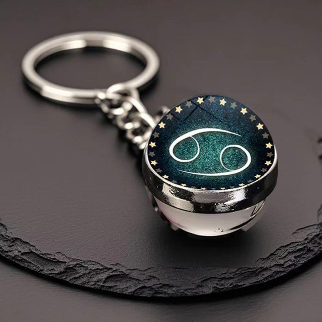 Брелок для ключей с подвеской в виде сумки с 12 знаками зодиака, светящийся в темноте, с драгоценными камнями, двухсторонний стеклянный шар