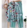 Pockets Casual Print Loose Shirts and Blouses Top Women Clothing Elastic Waist Wide Leg Pants 2-Piece Set Summer Trend Bathrobe