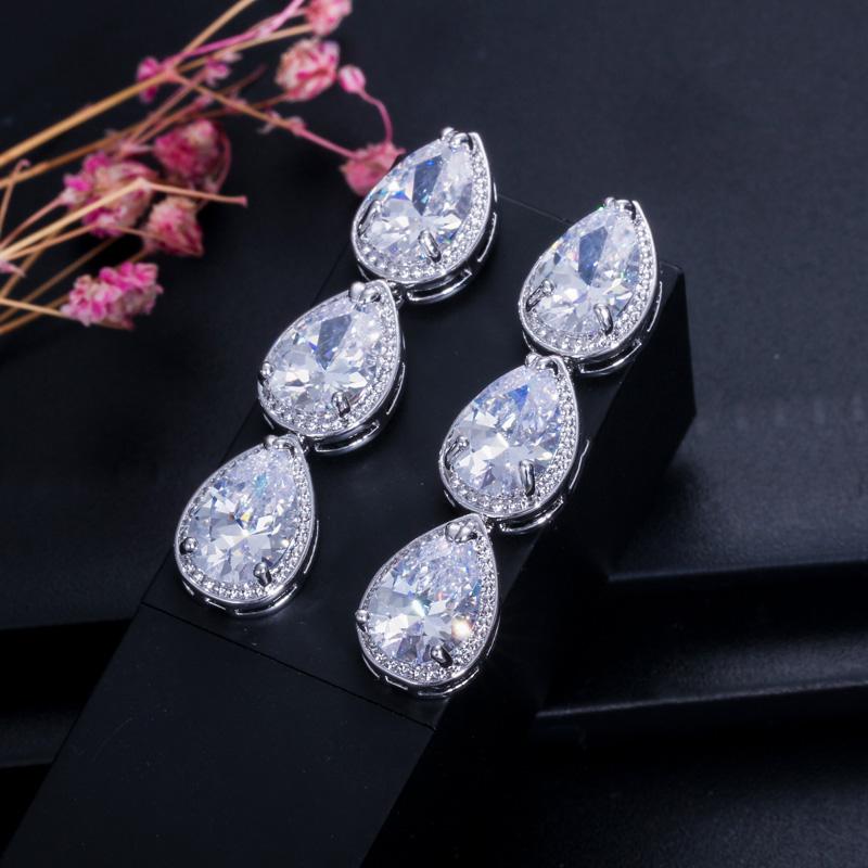 WWJ Top Quality Brilliant Cubic Zircon Long Tear Drop Earrings