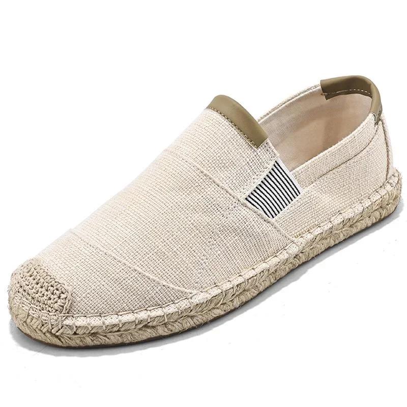 Мужские эспадрильи, мужская дышащая парусиновая повседневная обувь, мужские мокасины, мужская плетеная соломенная обувь ручной работы, мужские кроссовки для ходьбы