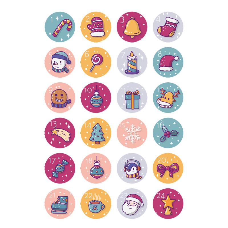 24 шт./лот, Рождественский Адвент-календарь, номер, ПВХ, уплотнительная наклейка на Новый год, Рождественский мешок для конфет, подарочная коробка, фирменная этикетка, уплотнительная наклейка