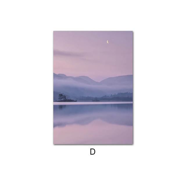 Nature Landscape Canvas Painting Beige Purple Flower Sunset Scandinavian Art Poster Print Nordic Room Wall Decoration Picture