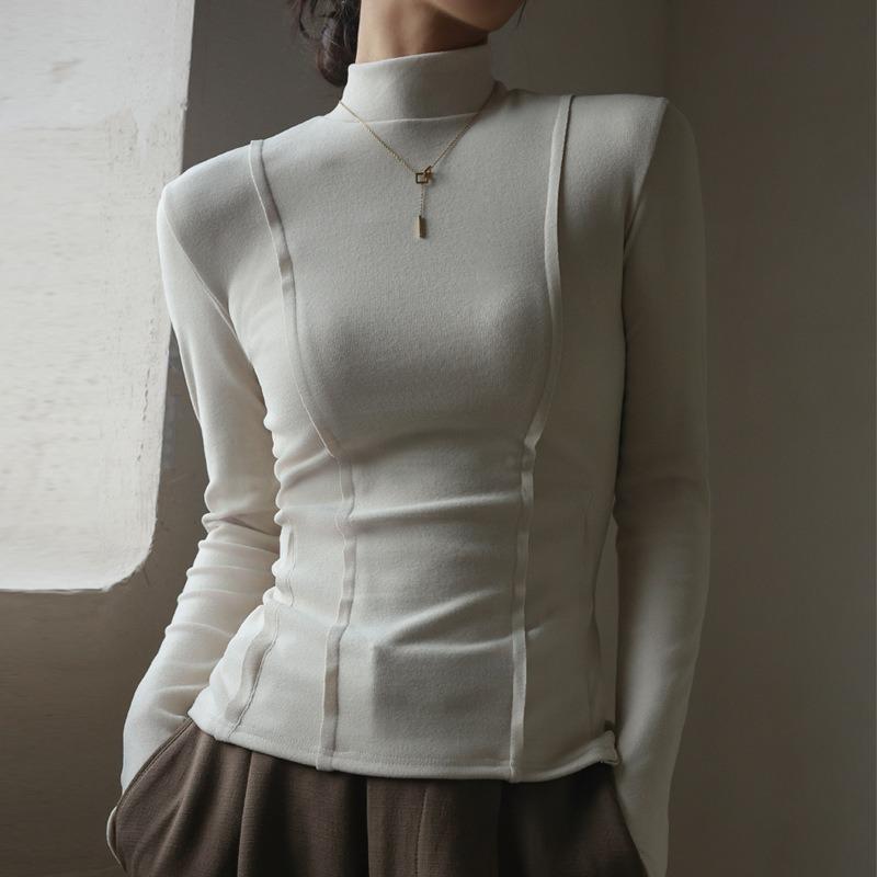 Women's Fall and Winter Half High Neck Bottom Slim Long Sleeve Top