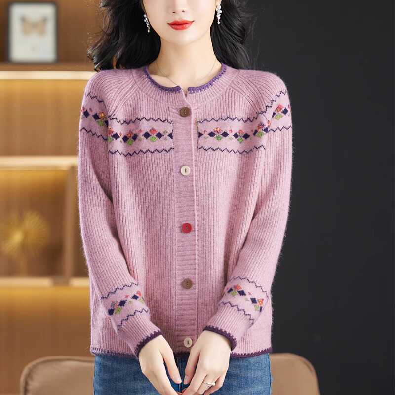 Пальто-свитер женское ретро жаккардовой вязки кардиган куртка ранняя весна осень западный стиль верхняя одежда свободный женский топ