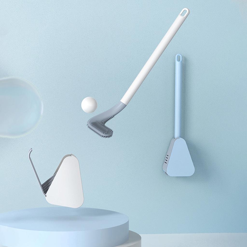 Toilet Brush and Holder Wall-mounted TPR Bristles Toilet Brush Cleaner No-drilling Bathroom Deep