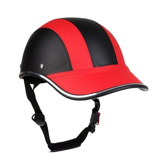 Bicycle Helmets Baseball Cap Motocross Electric Bike ABS Leather Cycling Safety Helmet with Adjustable Strap for Adult Men Women