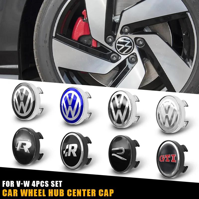 For VolkswagenMK6 4Pc 55mm 56mm 60mm 65mm Car Wheel Center Hub Cap Rim Cover Stickers For Volkswagen VW GTI R-Line R Polo T5 Golf Passat Scirocco