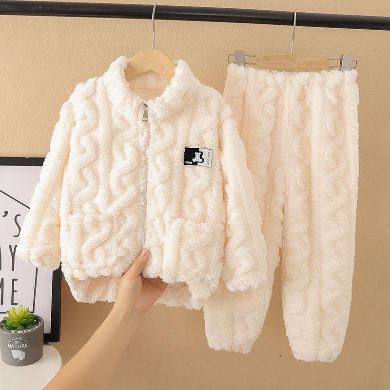 Children's Pajamas Girls Coral Fleece Thickened Boys Facecloth Fall and Winter Baby Girls Home Wear Winter Suit