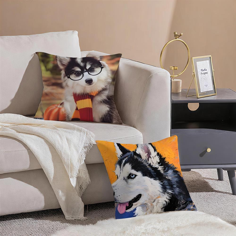Cute funny Siberian Husky Cushion Cover Throw Pillow Cover Hidden Button Durable Polyester Chair Cushion
