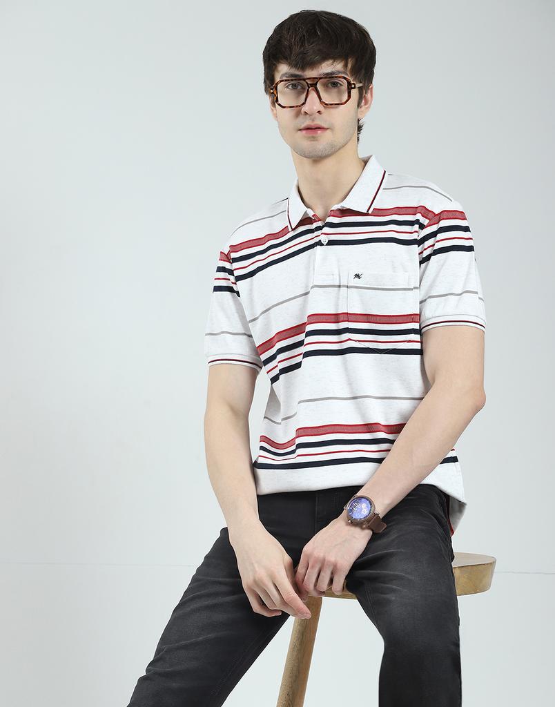 MONTE CARLO Men's Regular Fit Striped Half Sleeve Polo T-Shirt