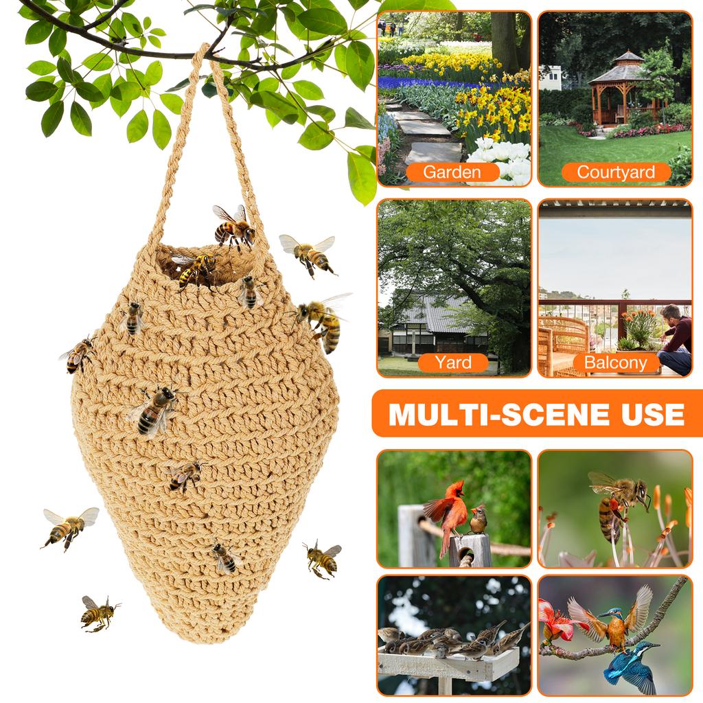 3 Pcs Crochet Wasp Nest Decoy Cotton Rope Hanging Faux Wasp Nest Deterrent for Outdoor Patio Garden Yard Eaves Decoration