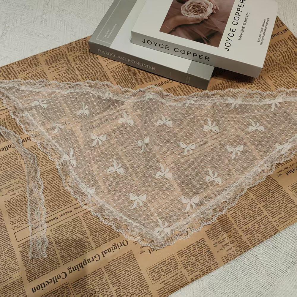 Embroidered Lace Triangle Headscarf White Hollow-out Hair Scarf Wraps Pastoral Style Woven Floral Hair Band Hair Accessories