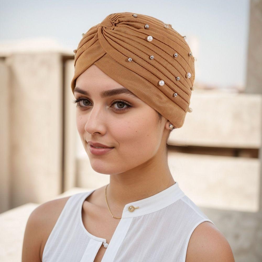 Жемчужные однотонные складки мусульманский тюрбан шарф исламский внутренний хиджаб шапки мусульманский тюрбан арабская повязка на голову