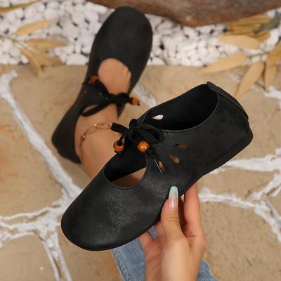 Женские французские винтажные туфли-балетки на шнуровке с бисером - Ажурный дизайн, слипоны из мягкой кожи для весны/осени, деликатная удобная обувь