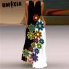 Летняя женская длинная юбка без рукавов с V-образным вырезом и принтом в виде зеленого цветка 48 Elements Женская одежда
