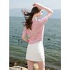 Sancai 2025 Summer Striped Hollow-out Textured Short Sleeve Knit Cardigan
