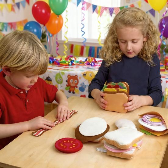 Набор мягкой фетровой игровой еды 28 шт./набор Гамбургер Сэндвич Игрушка для складывания с говяжьим стейком Овощи Игровая еда Кухонная игрушка для детей