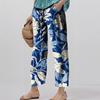 Women's Fashionable Floral Print Straight Leg Pocket Elastic Waist Casual Pants Pants