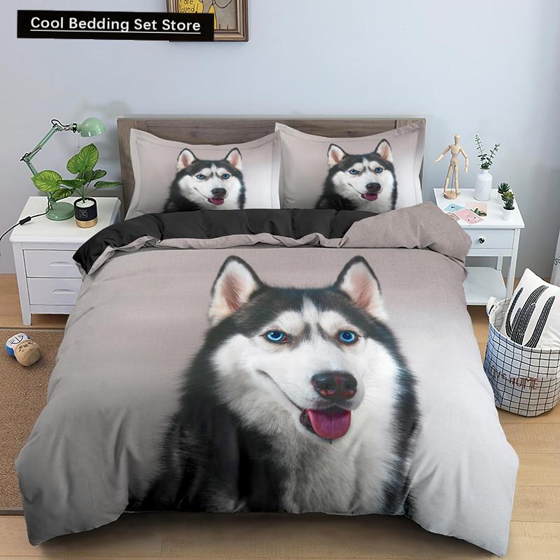 Husky Dog Bedding Set King Queen Size Funny Pet Puppy Duvet Cover for Kids Boys Girls Cute Animal 2/3pcs Polyester Quilt Cover