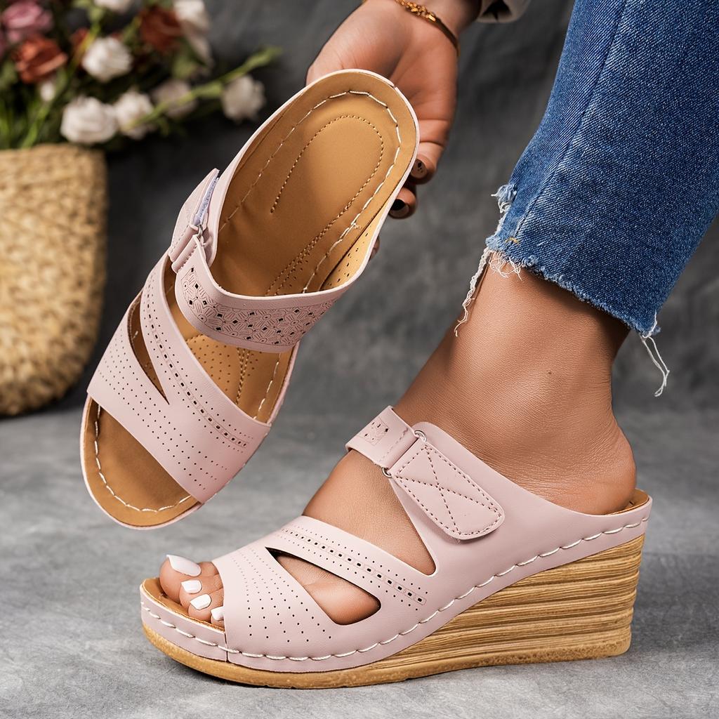 Ladies' Fashion Slope Heel Sandals - Casual Open Toed, Thick Bottom, Breathable PU Coverage, Suitable for All Seasons, Ladies' Sandals