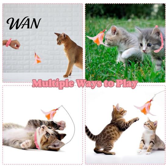 Self-play Cat Toy Collar Feather Interactive Wand Hands Free for Indoor Cats Teaser with Bell Adjustable Kitty Solo Play