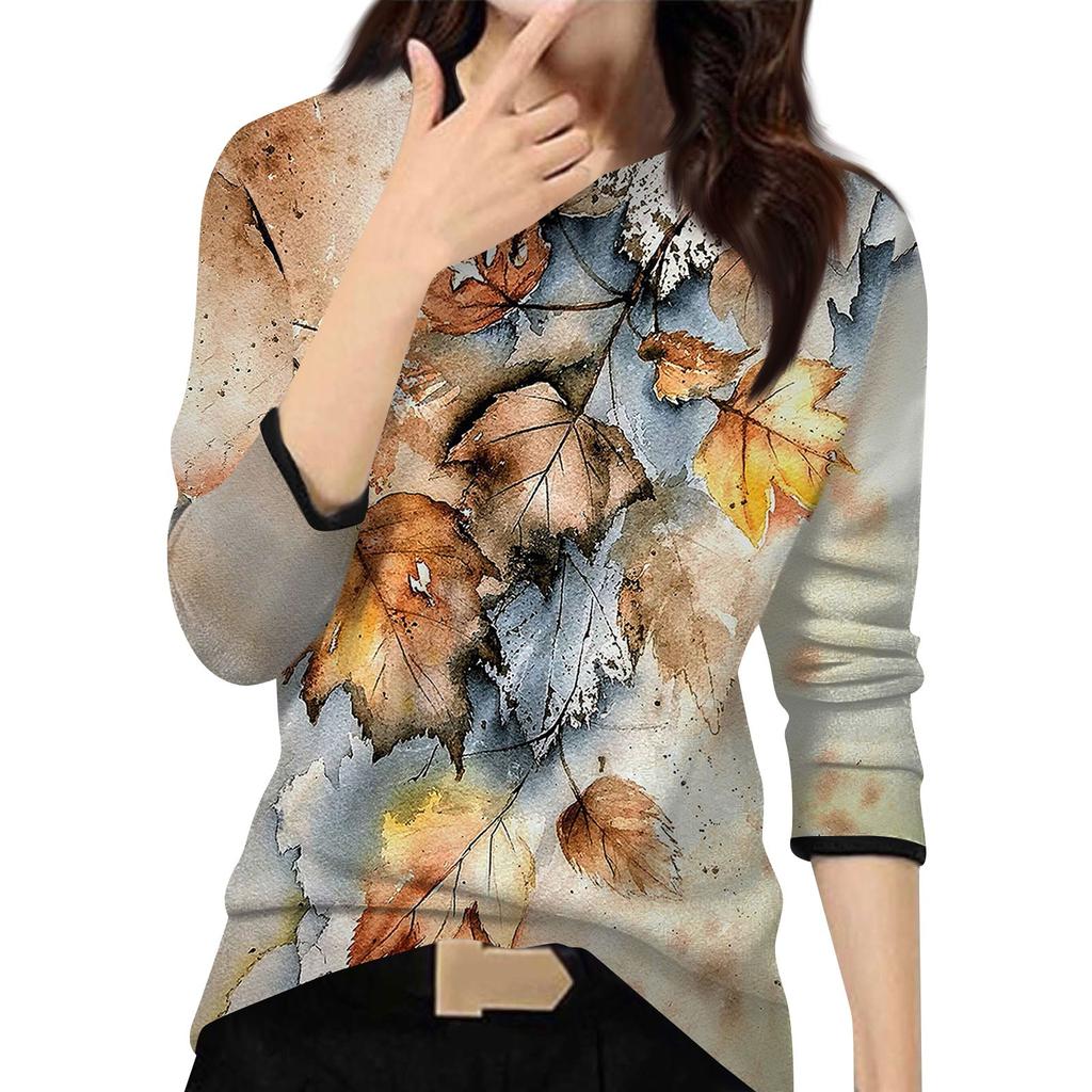 Женский повседневный модный топ с принтом, круглым вырезом и длинными рукавами, пуловер