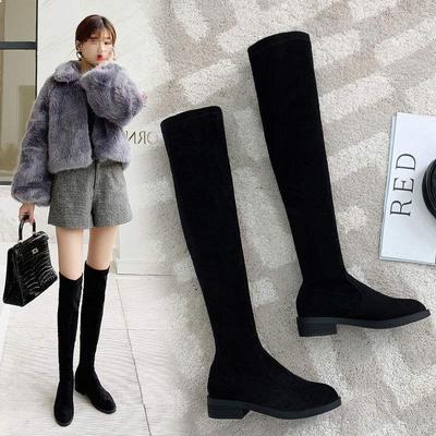 Зимние бархатные ботфорты новые маленькие эластичные тонкие сапоги толстый каблук длинные сапоги высокие сапоги женские