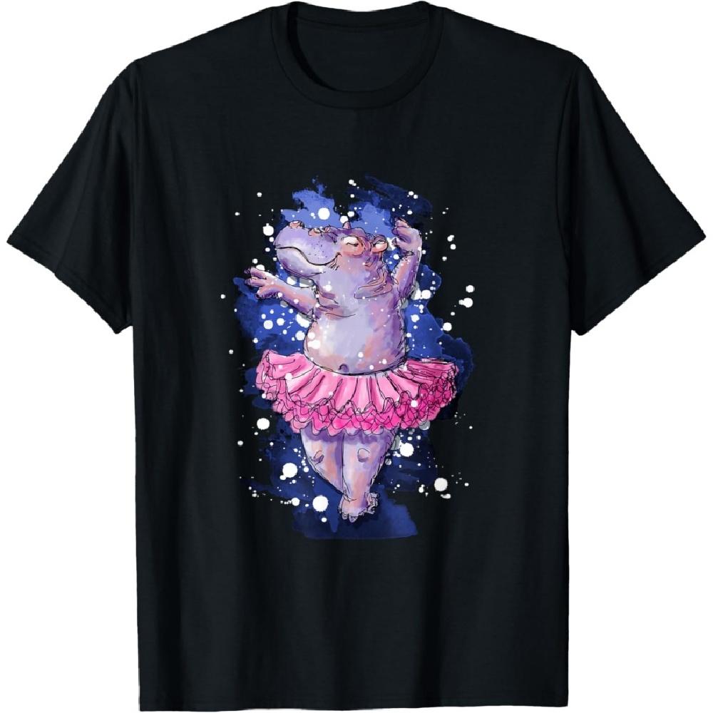 Футболка в подарок с акварельным дизайном танцующего балета гиппопотама