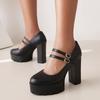 Fashion Spring Autumn Women Pumps Mary-Jane Platform Black Beige Chunky 10.5CM High Heels Ankle Strap Dress Party Hoof Heel Plus Size