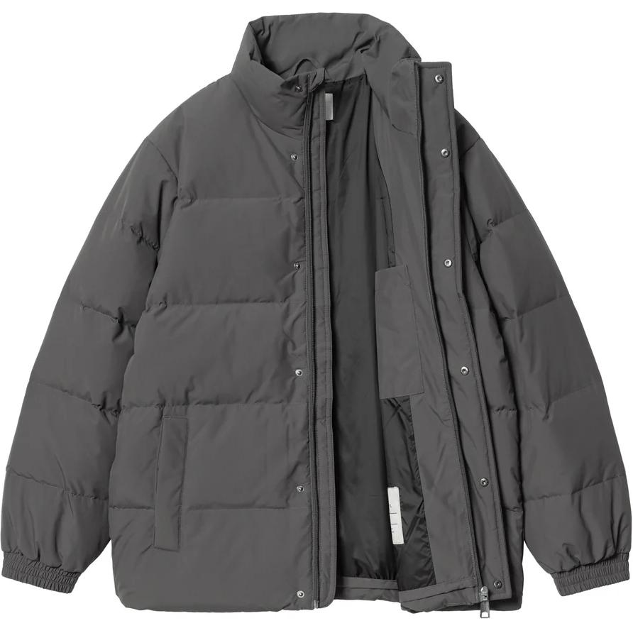 Carhartt WIP Свободная удобная пуховая куртка для мужчин с принтом логотипа, воротником-стойкой и длинными рукавами, верхняя одежда, цвет Графит, I029450-2IF-XX