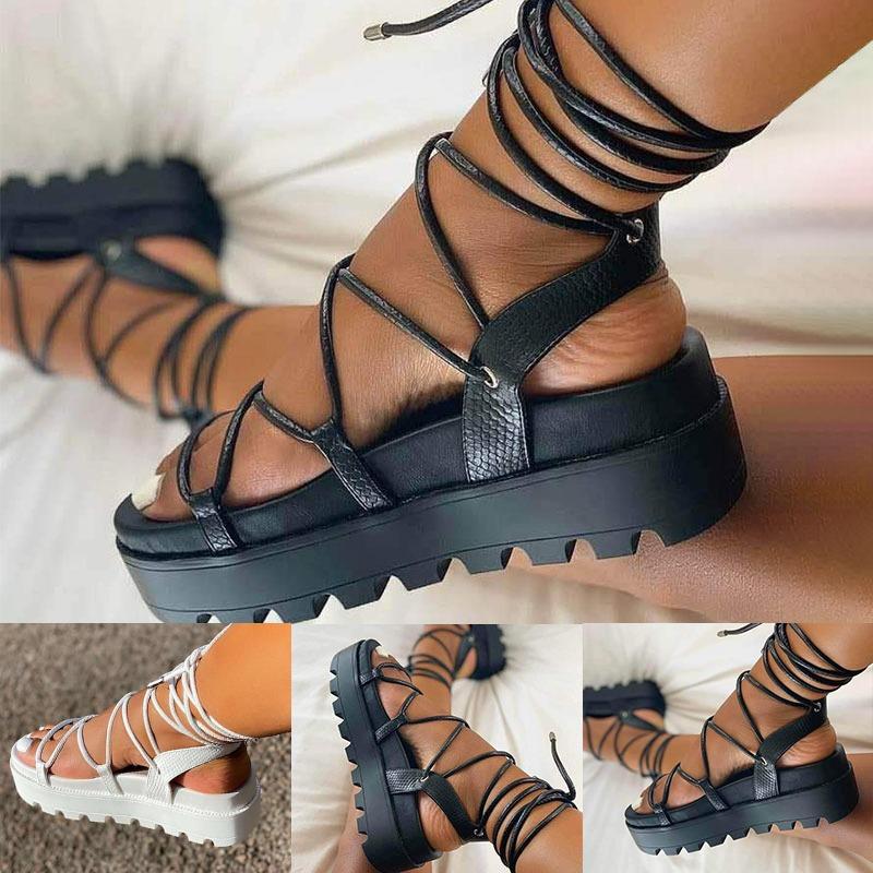 Women's Gladiator Sandal Woman Platform Wedge Cross Tied Casual Shoe Summer Sexy Lady Ankle Wrap Lace Up Footwear Plus Size 35-43