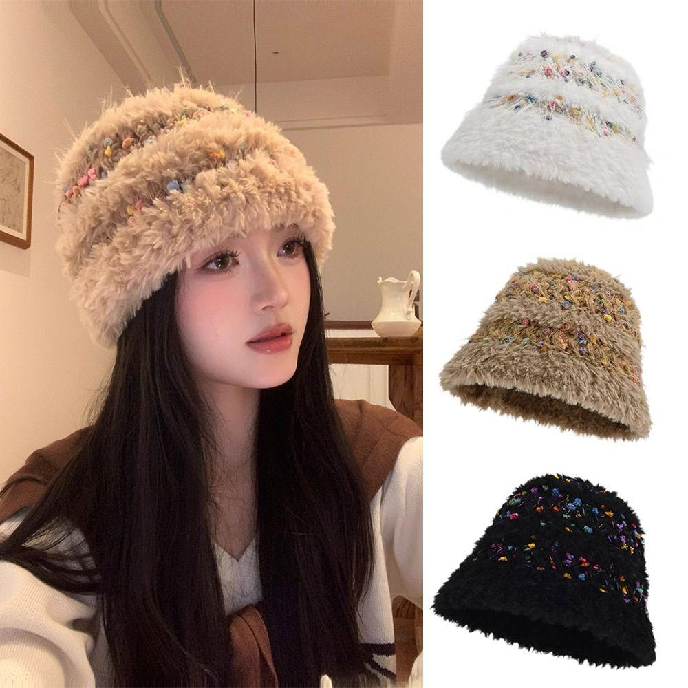 Warm Fluffy Earmuffs Thickened Pullover Cap Fashion Knitted Beanie Hat  Women