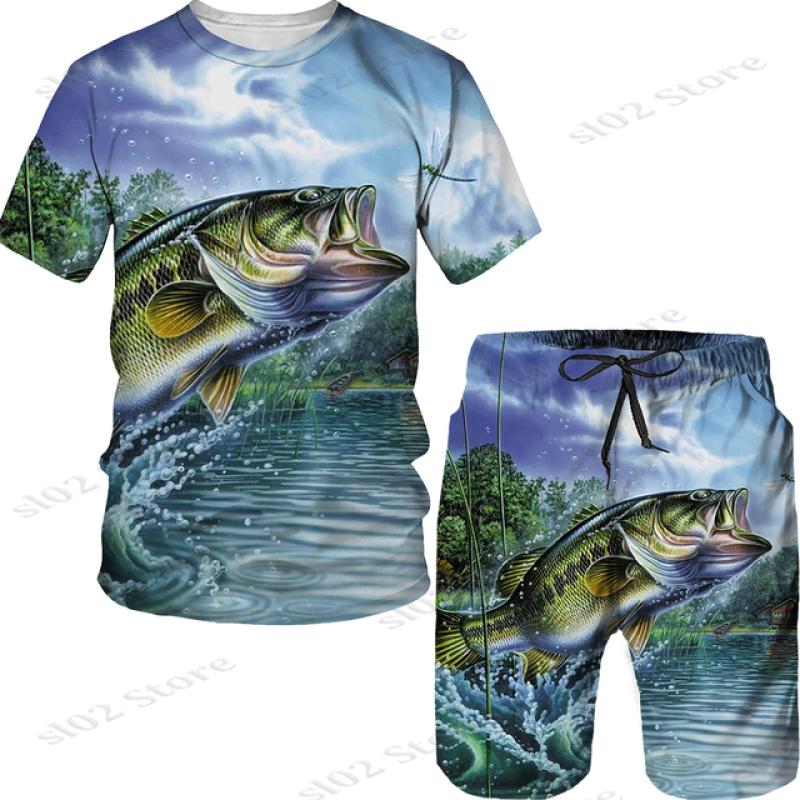 Мужская футболка с 3D принтом рыбы для спорта, рыбалки, кемпинга, камуфляжа и охоты, комплект мужской одежды, уличная одежда, футболки/шорты/костюмы больших размеров
