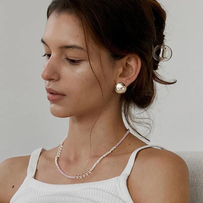 Европейский стиль, модные панк-модные геометрические полуметаллические серьги-гвоздики с большим шариком, круглые серьги-гвоздики для женщин и девочек, аксессуары для вечеринок