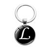 1PC A-Z Initial Name Letter Pendant Keychains Holder Round Alphabet Keyrings Art Photo Glass Cabochon Vintage Jewelry
