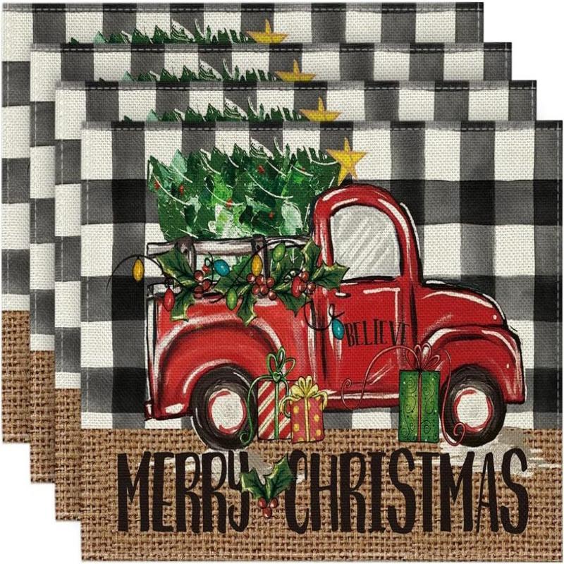 Набор из 4 салфеток и подставок, рождественские коврики для ужина с Санта-Робином, снеговиком и оленями