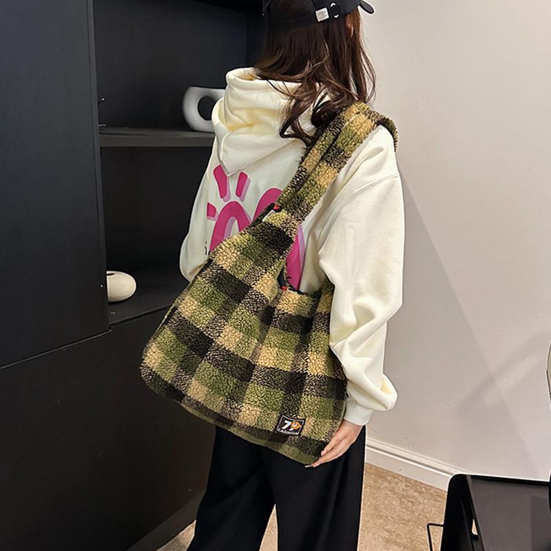 Женская ретро-сумочка из овечьей шерсти, милая пушистая сумка через плечо, сумка-тоут для работы, покупок, повседневного использования AVE