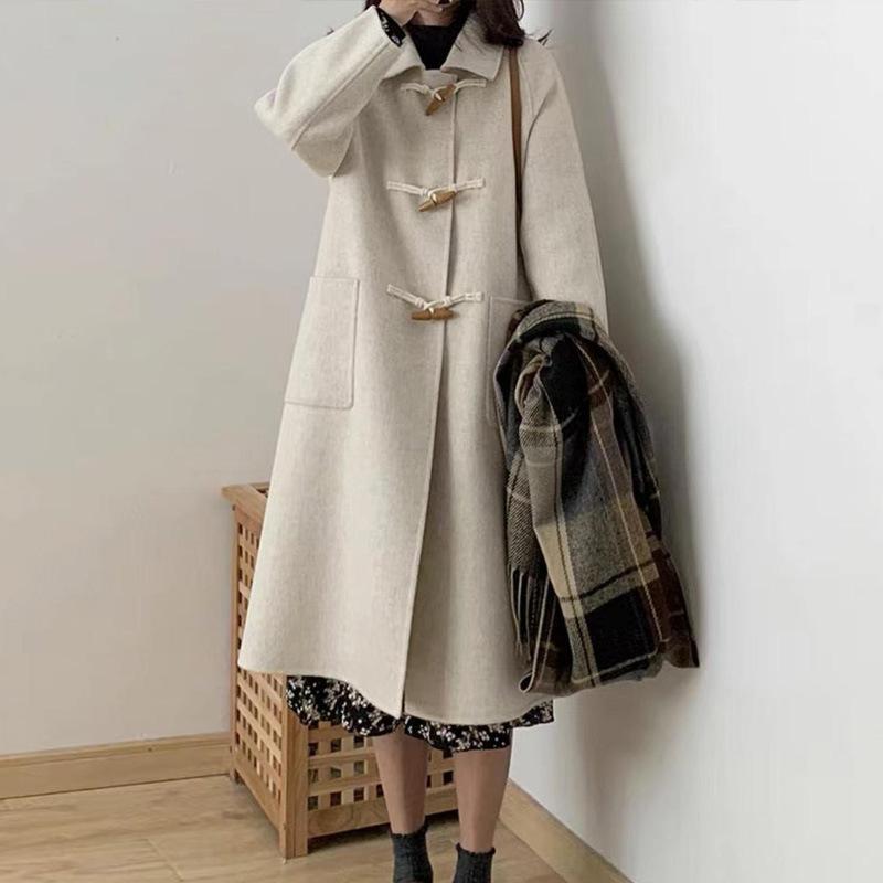 Пальто Женское Осень и Зима Новое Утепленное Маленькое Среднее и Длинное Шерстяное Пальто