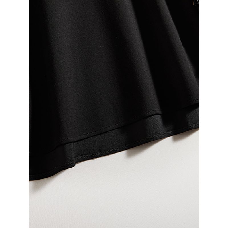 Handmade Beaded Color Sequin! Girls' Stretch Cotton Long Sleeves Round Neck Straight-leg Black Slimming and Fashionable T-shirt Spring & Fall