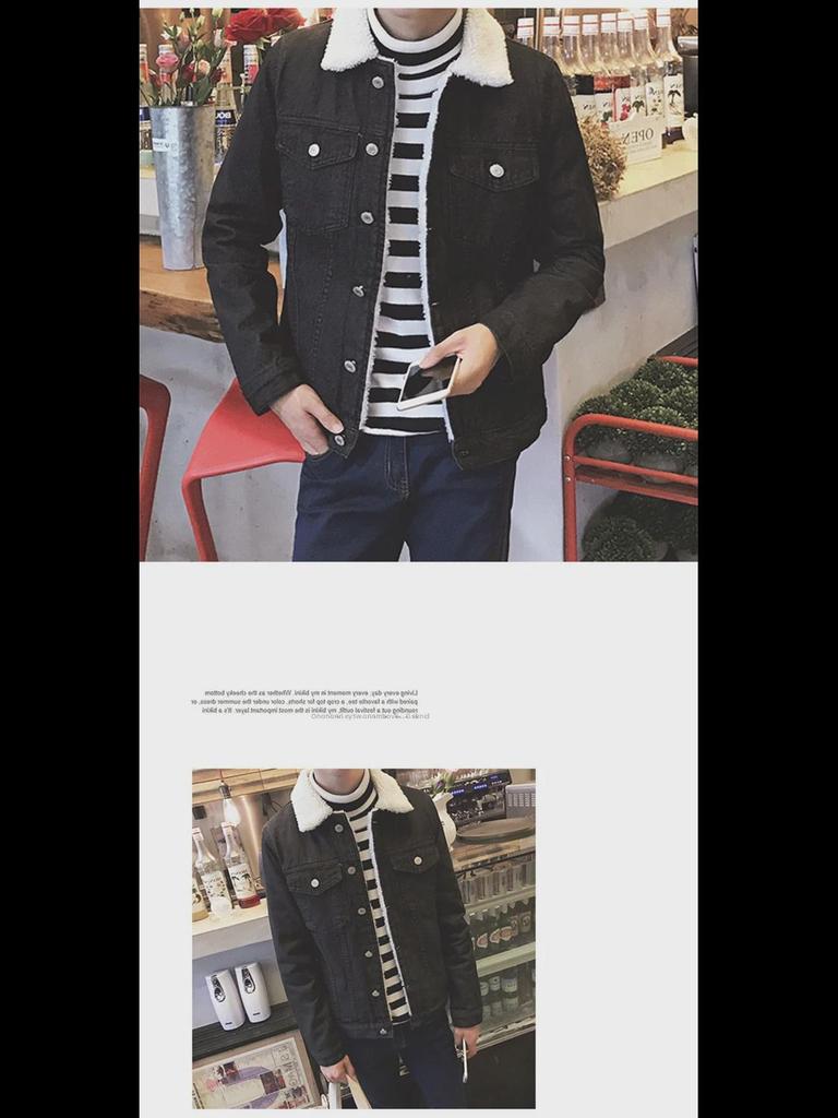 Мужская зимняя куртка из плотного денима в стиле ретро с меховым воротником и подкладкой из овечьей шерсти