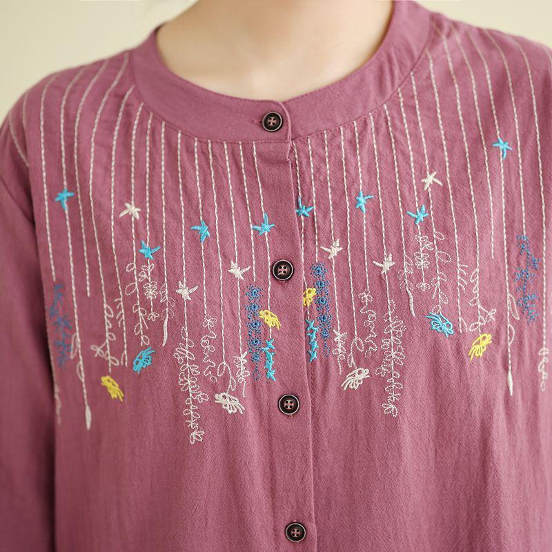 Кардиган большого размера с вышивкой из хлопка и льна с длинным рукавом для женщин