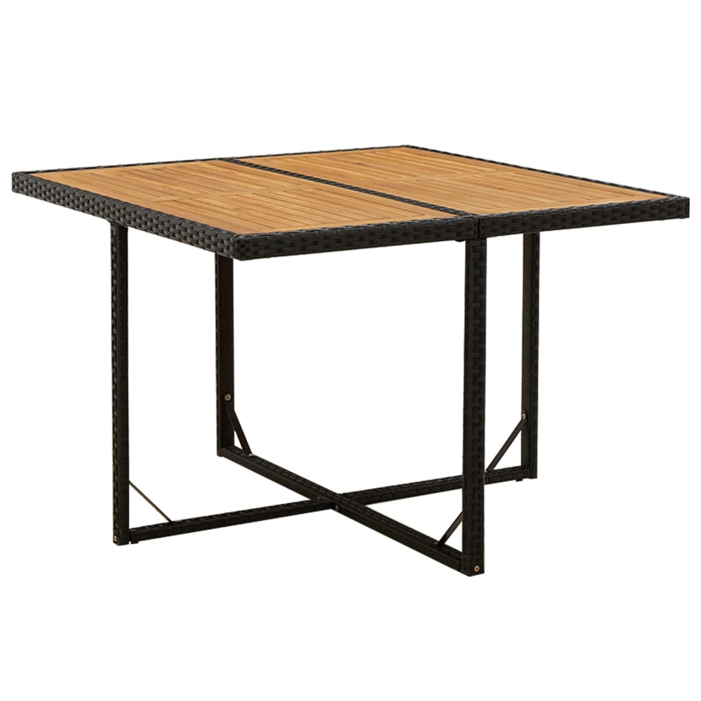 Garden Table Black 109 x 107 x 74 cm Poly Rattan Solid Acacia Wood