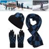 3 Pcs/Set Unisex Winter Beanie Scarf Gloves Set Thickened Warm Cap Check Print Elastic Touchscreen Gloves Windproof Winter Outdoor Cycling Dome