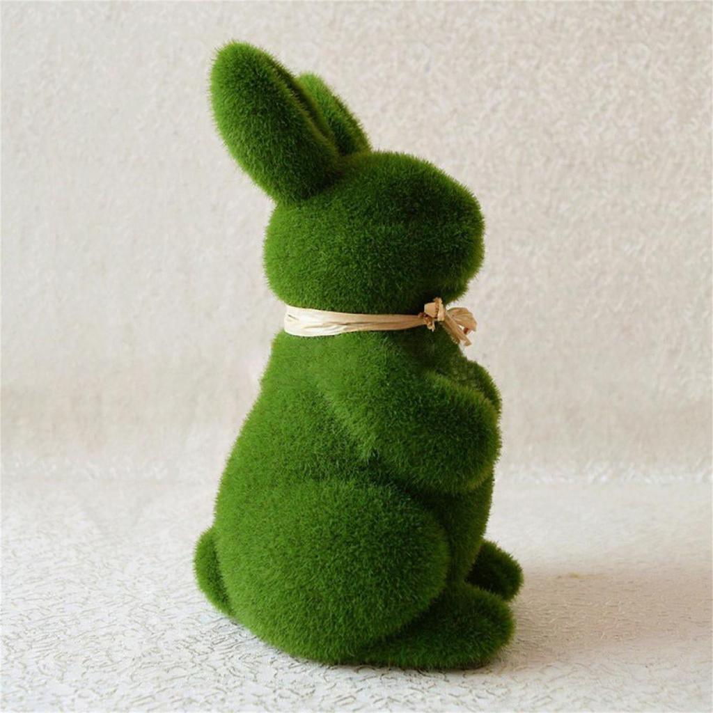 2Pcs Easter Furry Flocked Bunny, Artificial Moss Rabbit Easter Table Decor, Holiday Easter Figure Statue Spring Garden Decorations