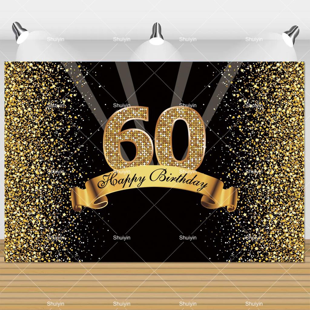 Фон для 60-летия Женщина Мужчина 60 Лет Украшения на День Рождения Товары для вечеринки Блестящие Шары Баннер "Шестьдесят" Реквизит для Фотосессии