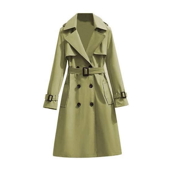 Women's Double Breasted Long Trench Coat Belted Notch Lapel Overcoat Fall Winter Windproof Classic Outerwear