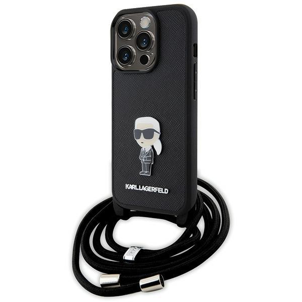 Karl Lagerfeld KLHCP15LSASKNPSK iPhone 15 Pro 6.1" hardcase black/black Crossbody Saffiano Monogram Metal Pin Karl & Choupette
